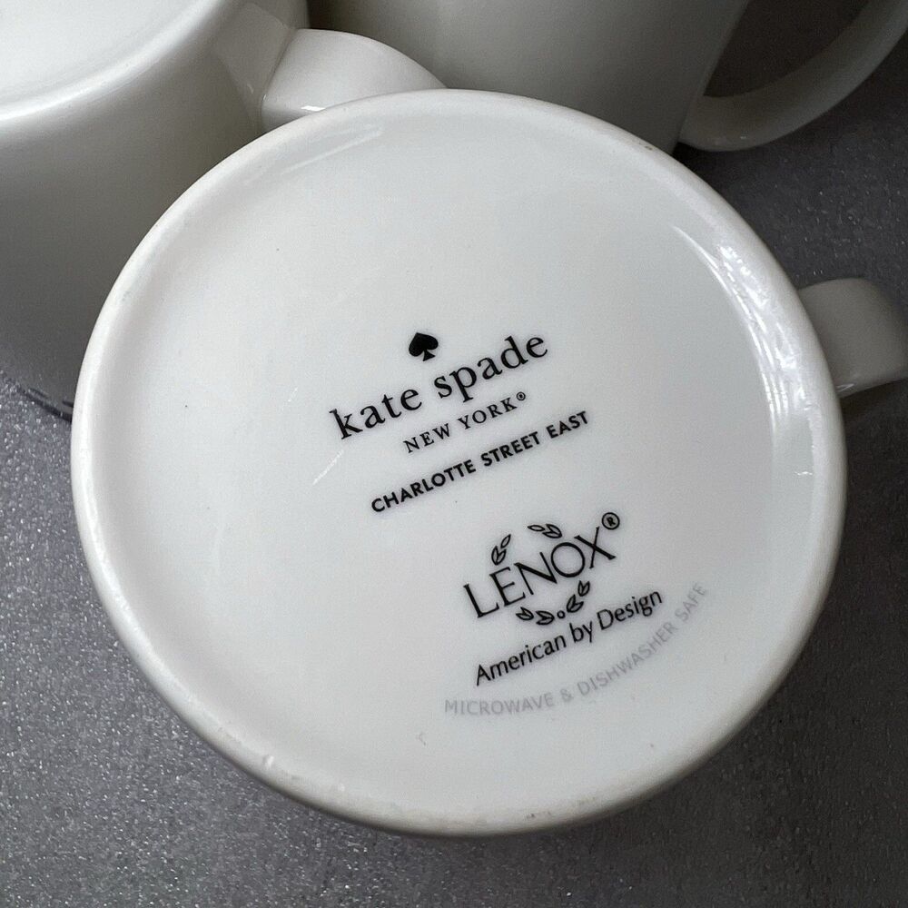 Kate Spade New York Lenox Charlotte Street East Blue Dots Coffee Mug Set Of 3 - Picture 4 of 6